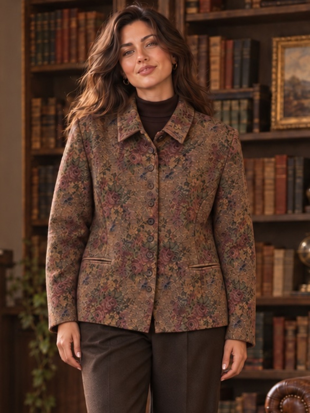 Vintage Tristan & Iseut Floral Tapestry Wool Blend Jacket XL Canada Academia